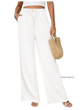 Jyanl Linen Wide Leg Palazzo Pants High Waist Flowy Beach Casual